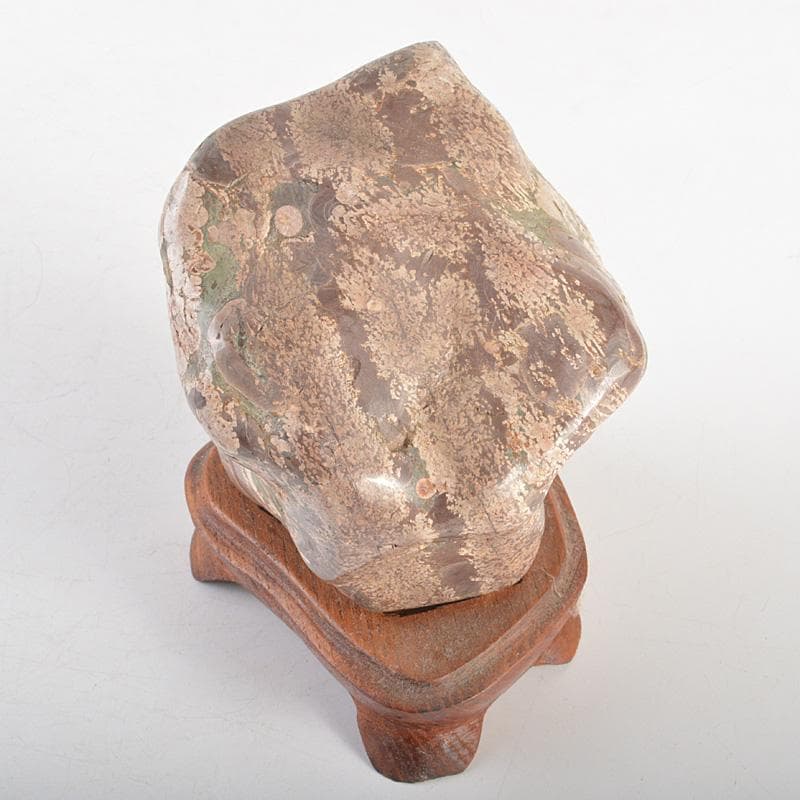 天然石　鑑賞石　梅花石　置物　重さ約1742g　唐木台付　C　R7035