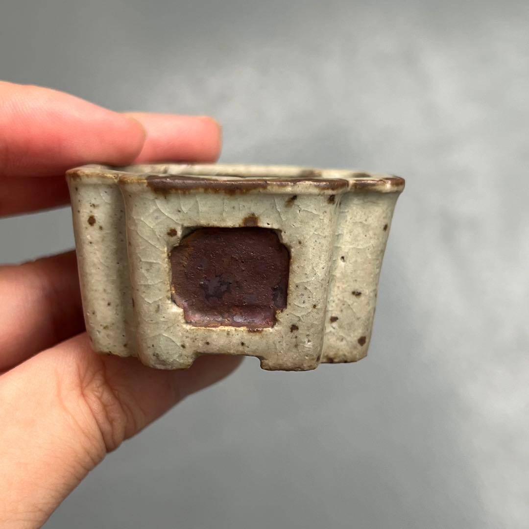 760.夢陶 隅角額入四方 豆鉢 植木鉢 盆栽鉢 5.4*5.2*3cm