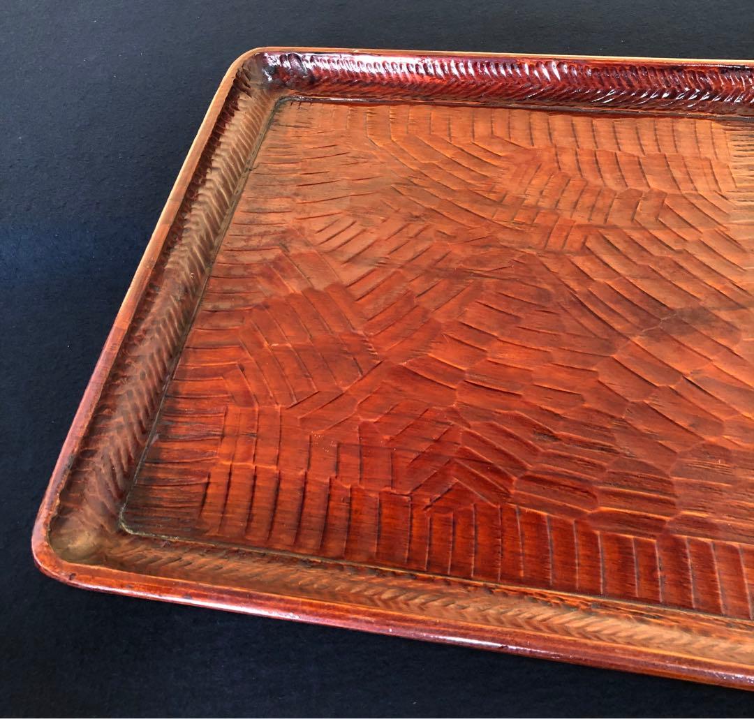 割引❗️《レ》伝統工芸 讃岐彫 讃岐盆5客 四方盆 銘々膳 刳抜 251027う1