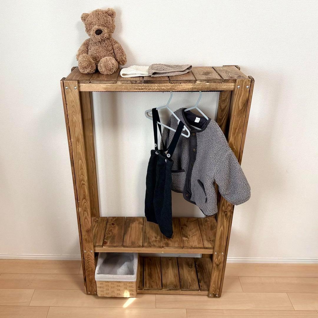 子ども用　木製ハンガーラック ナチュラルスタイル　ハンドメイド　キッズ 723