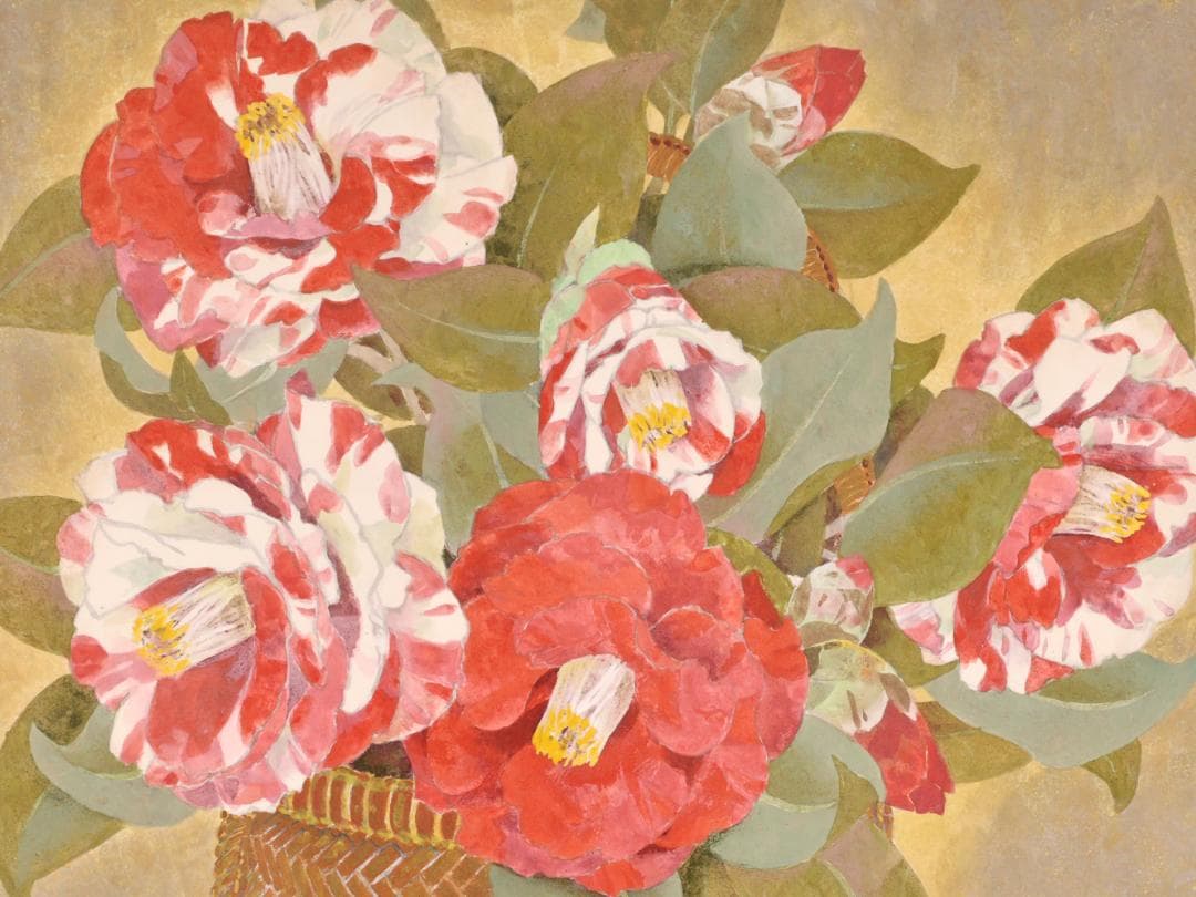 【真作】　間瀬琳一 「 華籠 」　12号　日本画　共シール　タトウ　BK173