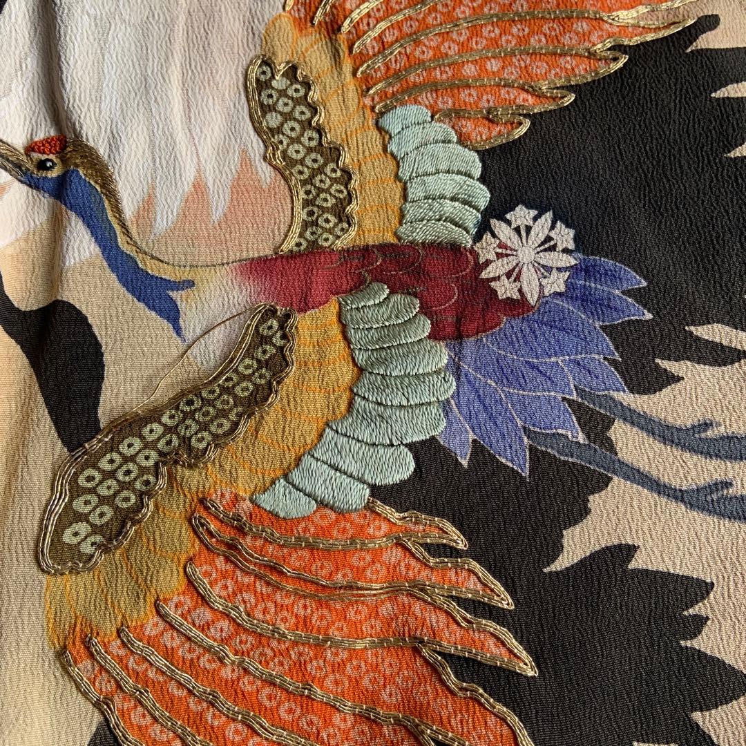 アンティーク振袖 豪華鶴尽くしカラフルヴィンテージ着用可能