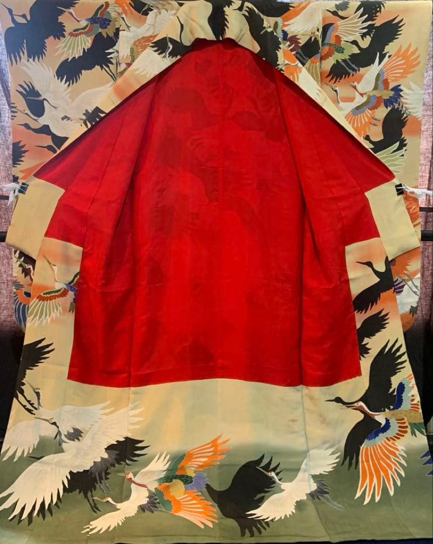 アンティーク振袖 豪華鶴尽くしカラフルヴィンテージ着用可能
