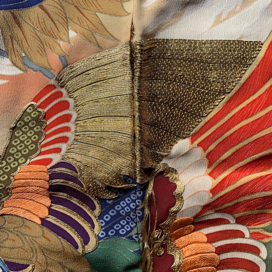 アンティーク振袖 豪華鶴尽くしカラフルヴィンテージ着用可能