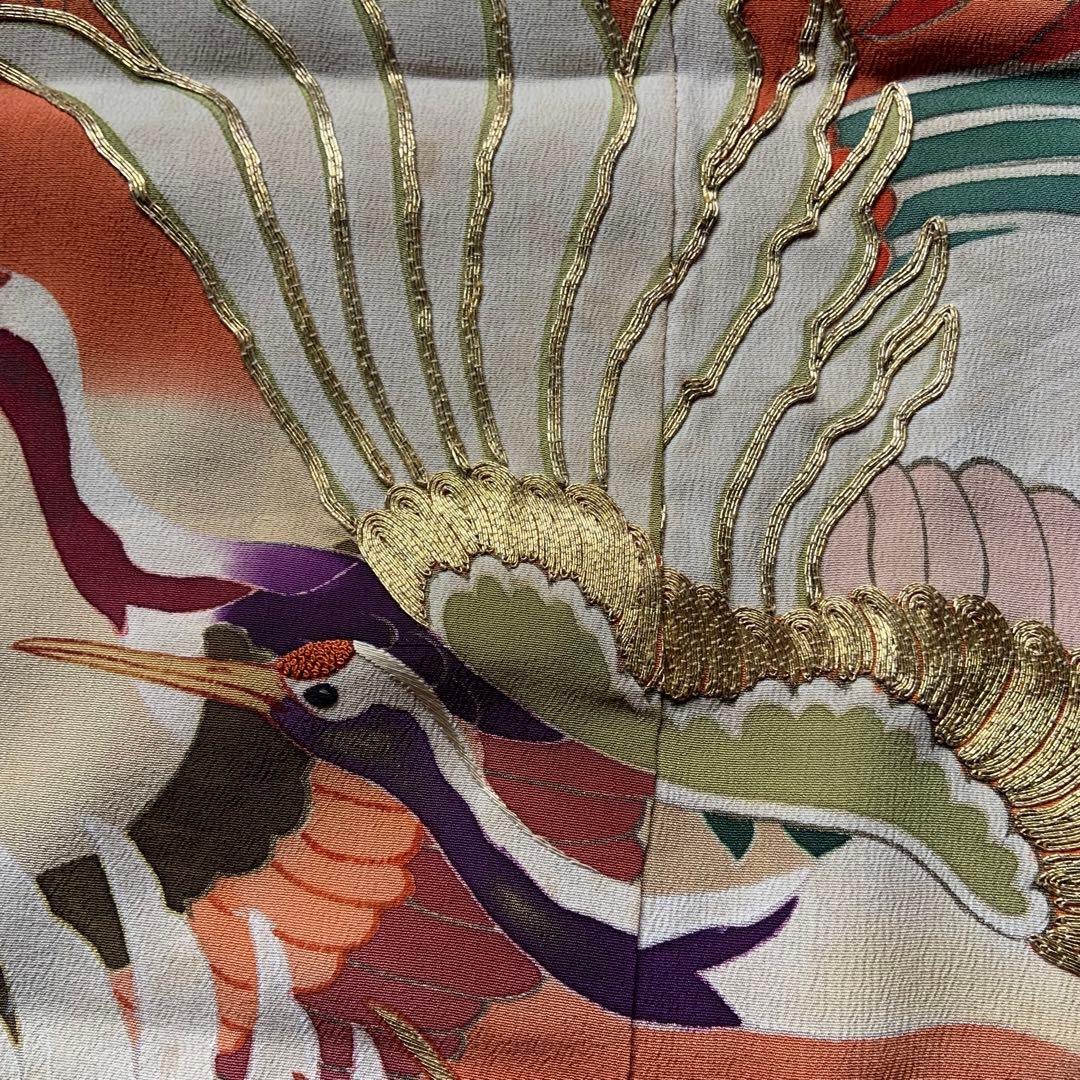 アンティーク振袖 豪華鶴尽くしカラフルヴィンテージ着用可能