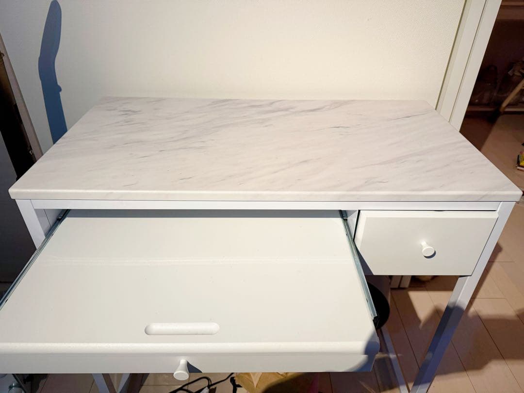 専用 コンパクトデスク 引き出し付き ガラス天板 ネイルデスク LOWYA