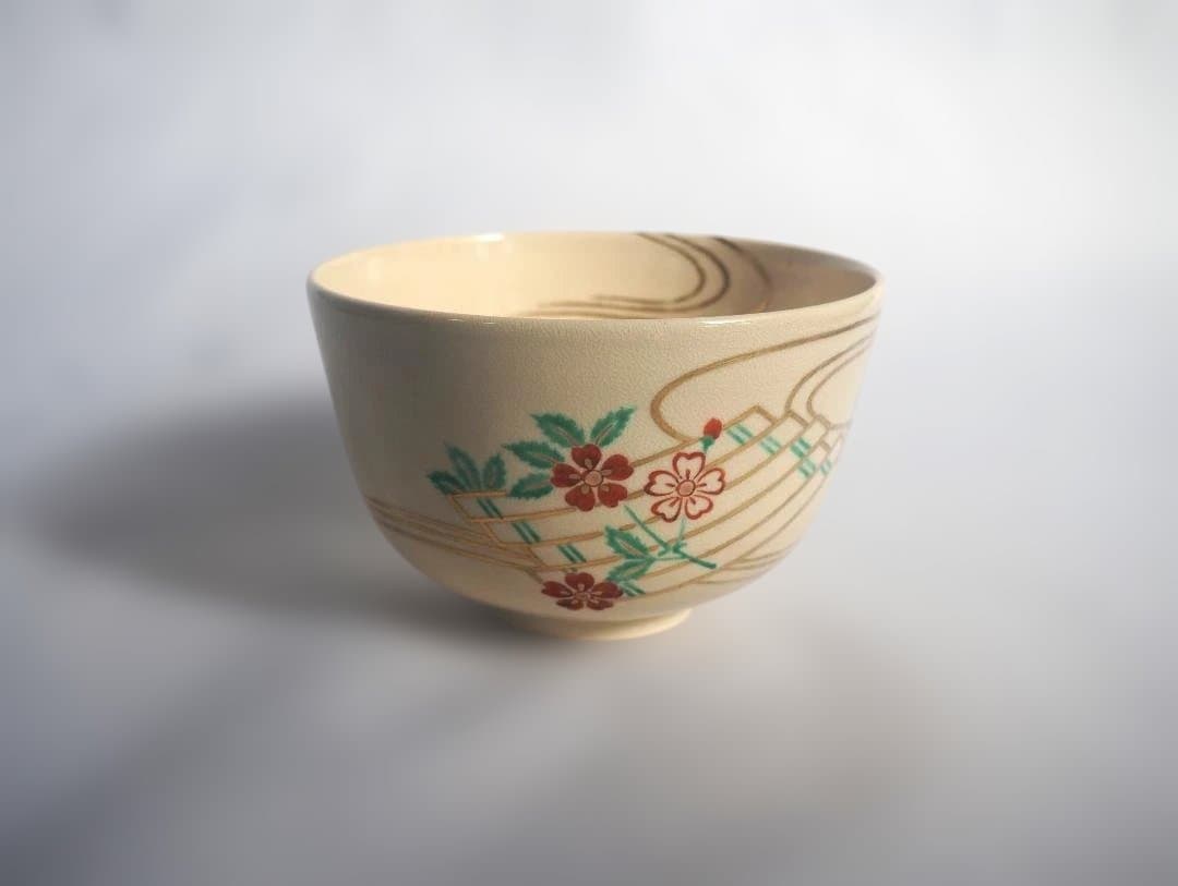 裏千家15世鵬雲斎御書付『仁清写花筏茶碗』 16代永樂善五郎造 (共箱)