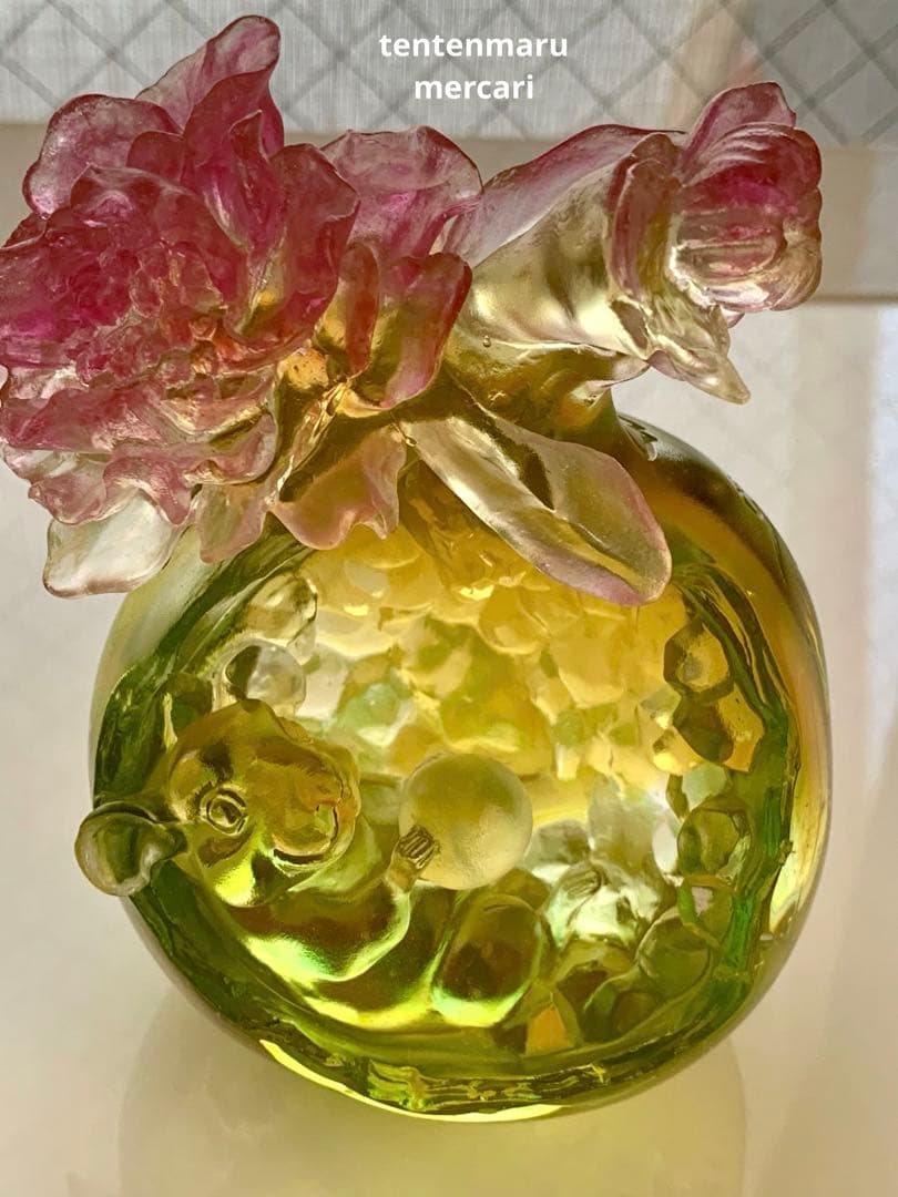 リ*ー様 琉璃工房 ☆ ガラスオブジェ ☆ ネズミとお花モチーフ ☆ 美品