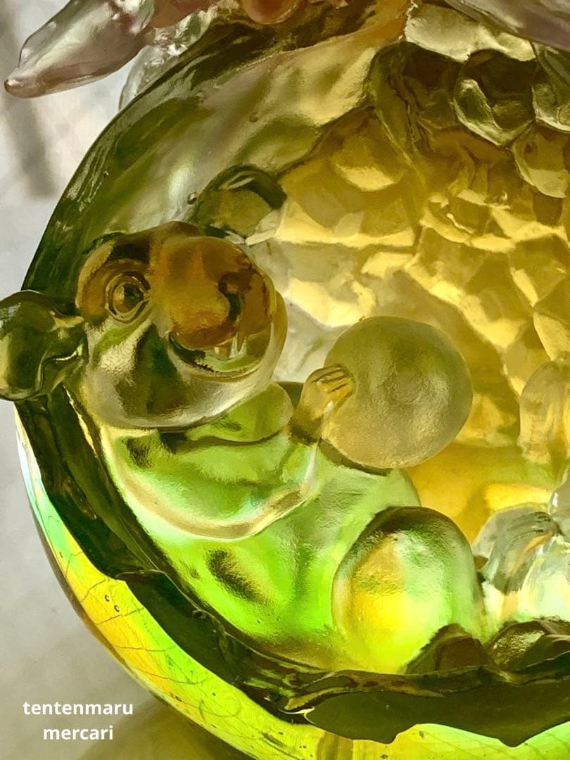 リ*ー様 琉璃工房 ☆ ガラスオブジェ ☆ ネズミとお花モチーフ ☆ 美品