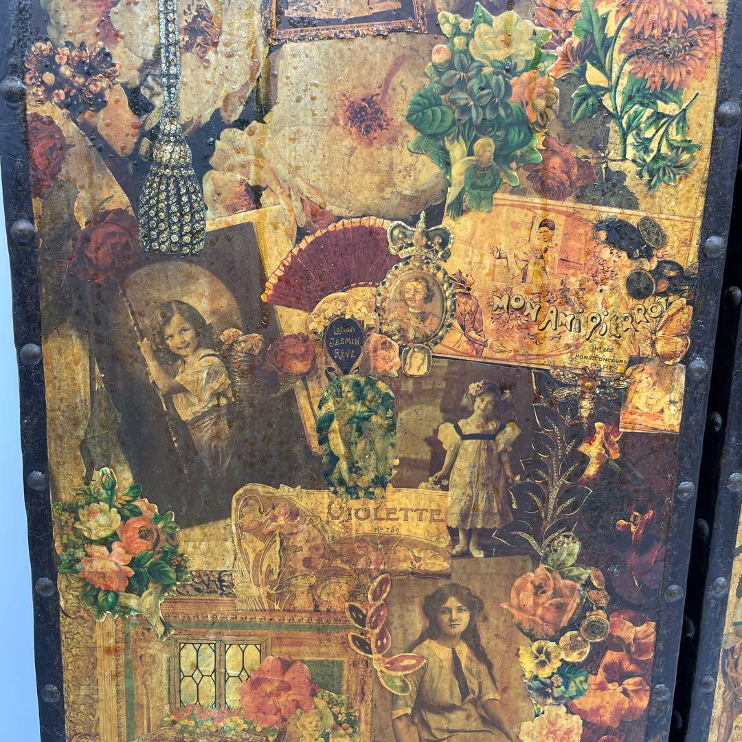 海外製　ヴィンテージ　アンティーク　デコパージュパネル　スクラップスクリーン