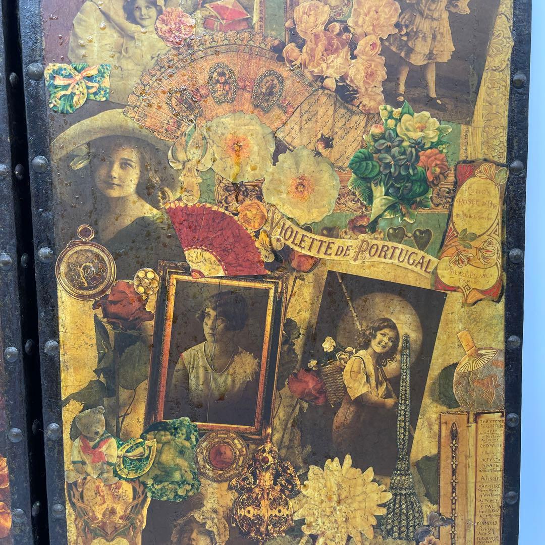 海外製　ヴィンテージ　アンティーク　デコパージュパネル　スクラップスクリーン