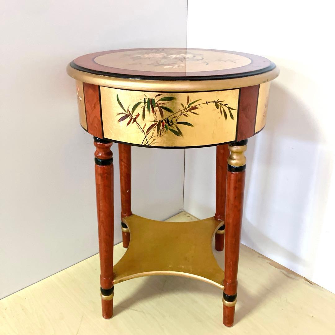 アンティーク調　ラウンドテーブル　サイドテーブル　李朝　和柄　丸テーブル