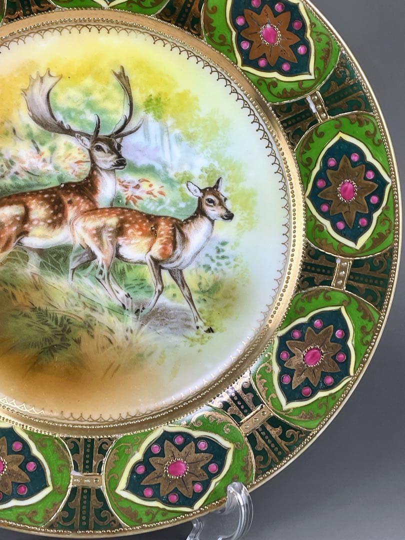 【大型４０cm！】オールドノリタケ 鹿紋 金盛り 大皿 プレートセット