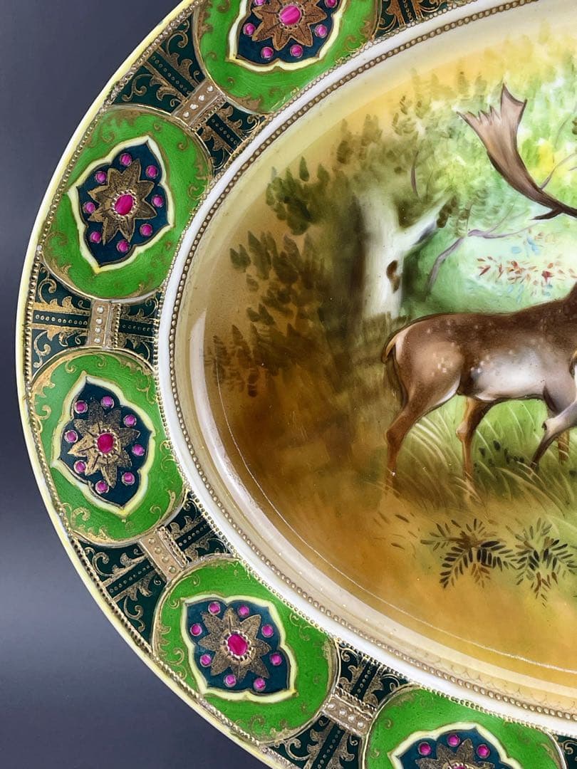 【大型４０cm！】オールドノリタケ 鹿紋 金盛り 大皿 プレートセット