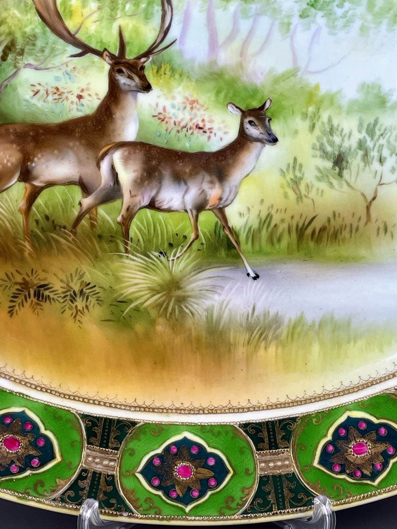 【大型４０cm！】オールドノリタケ 鹿紋 金盛り 大皿 プレートセット