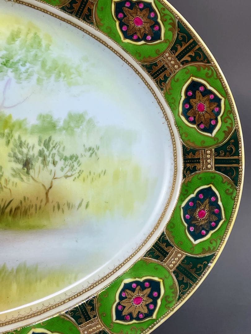 【大型４０cm！】オールドノリタケ 鹿紋 金盛り 大皿 プレートセット