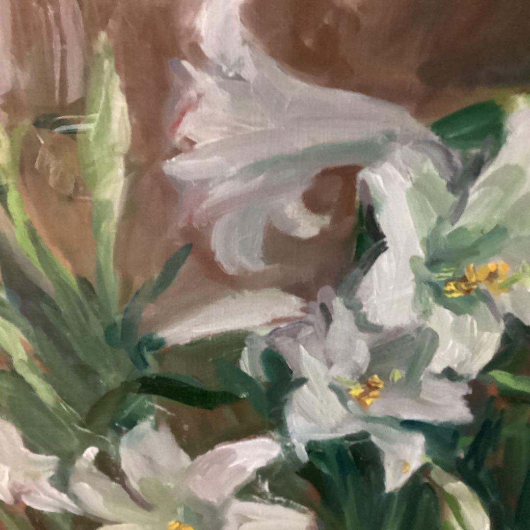 中川一政静物【百合】油彩画　額装仕立て　状態良好　肉筆画模写　即決品　レア品