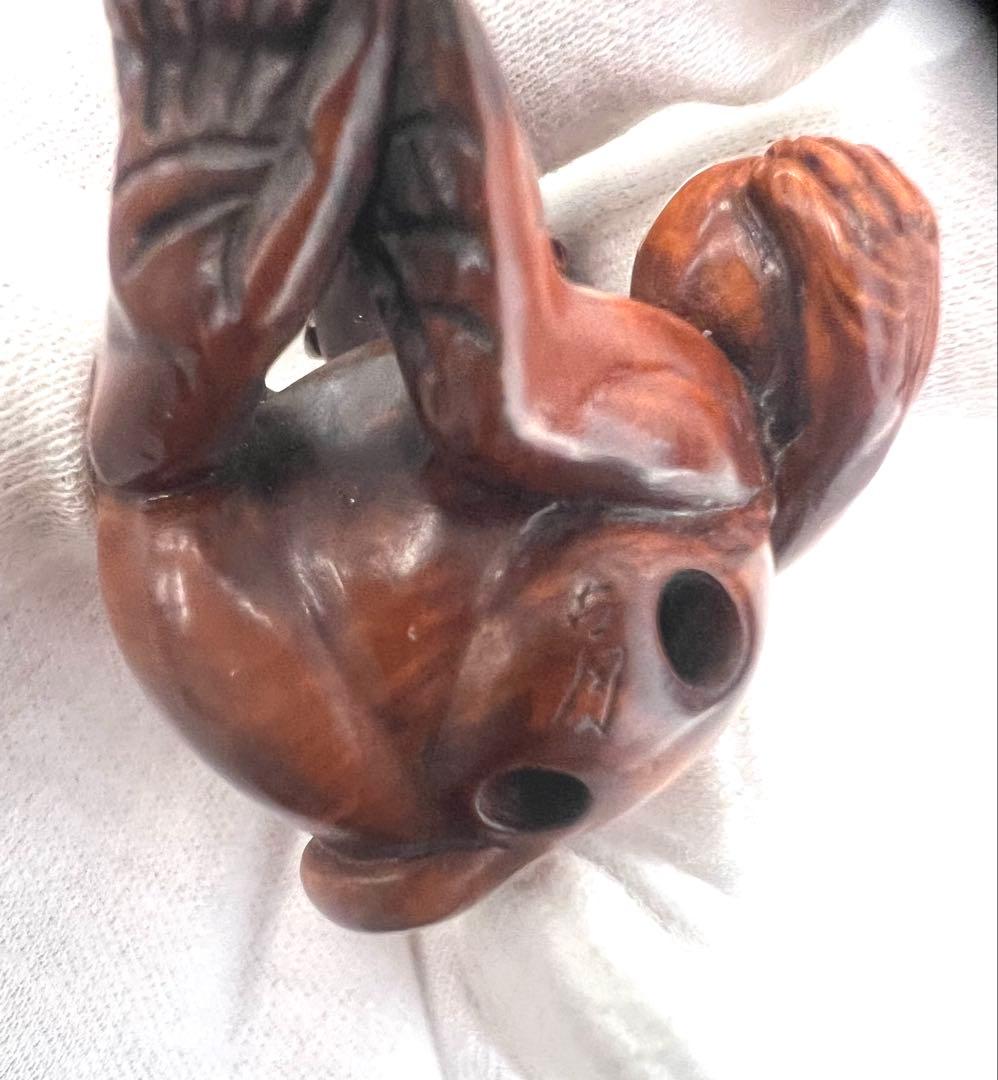 柘植　猿根付け　在名　名品　柘植材猿の彫刻 手のひらサイズ　美品　値下げ！