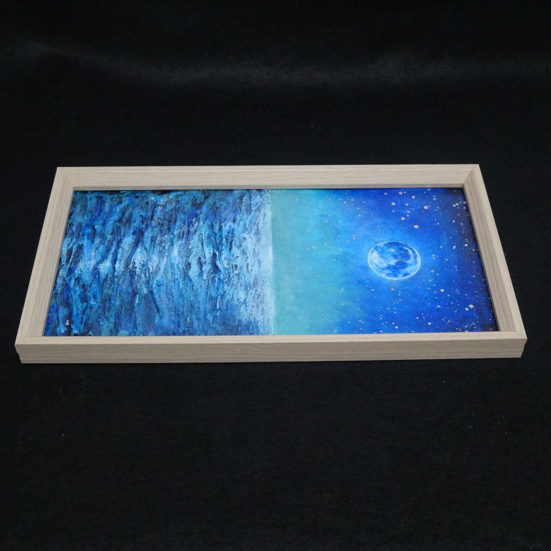 油絵 油彩 油彩画 絵 絵画 長方形ミニ絵画【青い月】