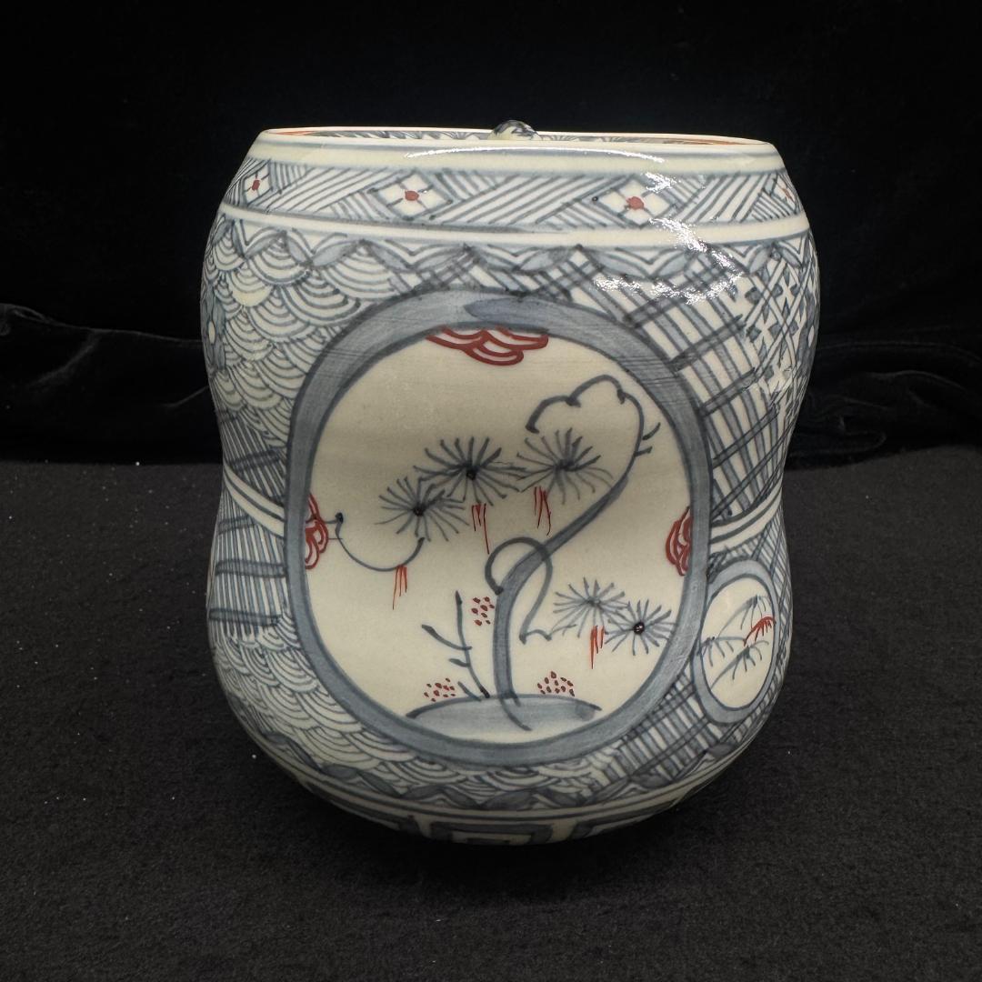 希少 五代 佐藤走波作 染錦草花文　水指　在銘　時代物　共箱 有田焼