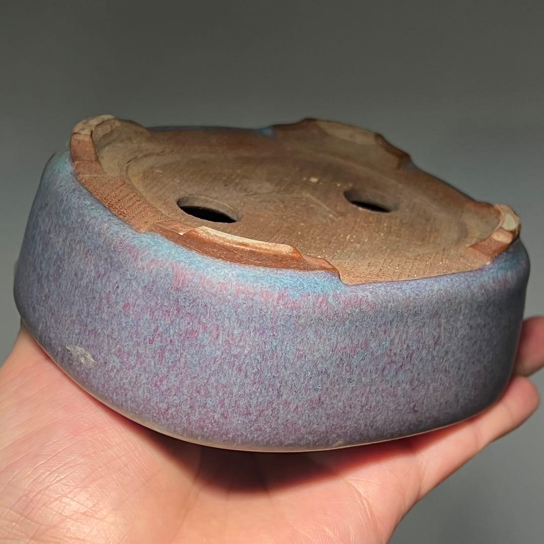 806.平安虹泉 孔雀釉抚角長方 盆栽鉢 植木鉢 12.9*11.2*4.7cm