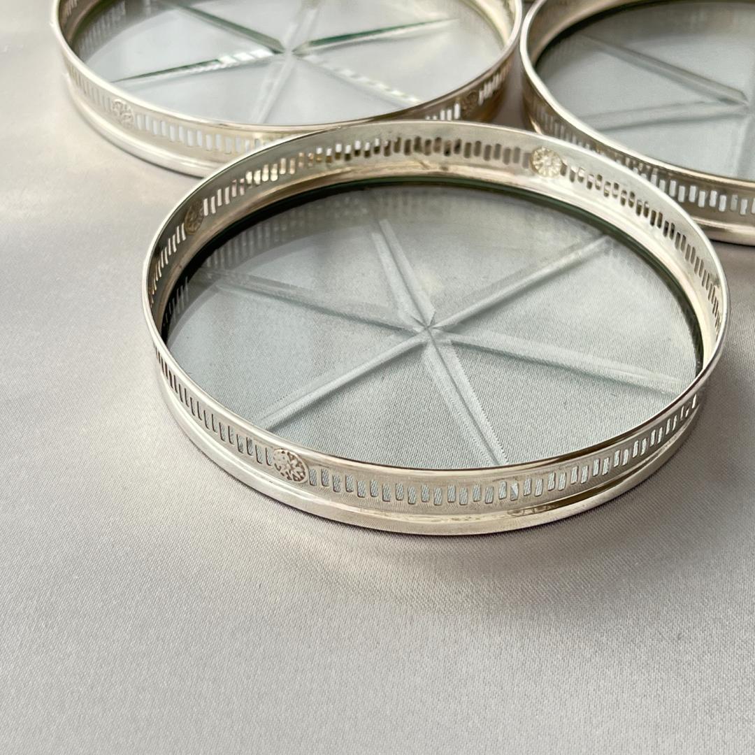 【Webster】 【純銀 / ガラス】紋章のコースター 6枚 スターリング