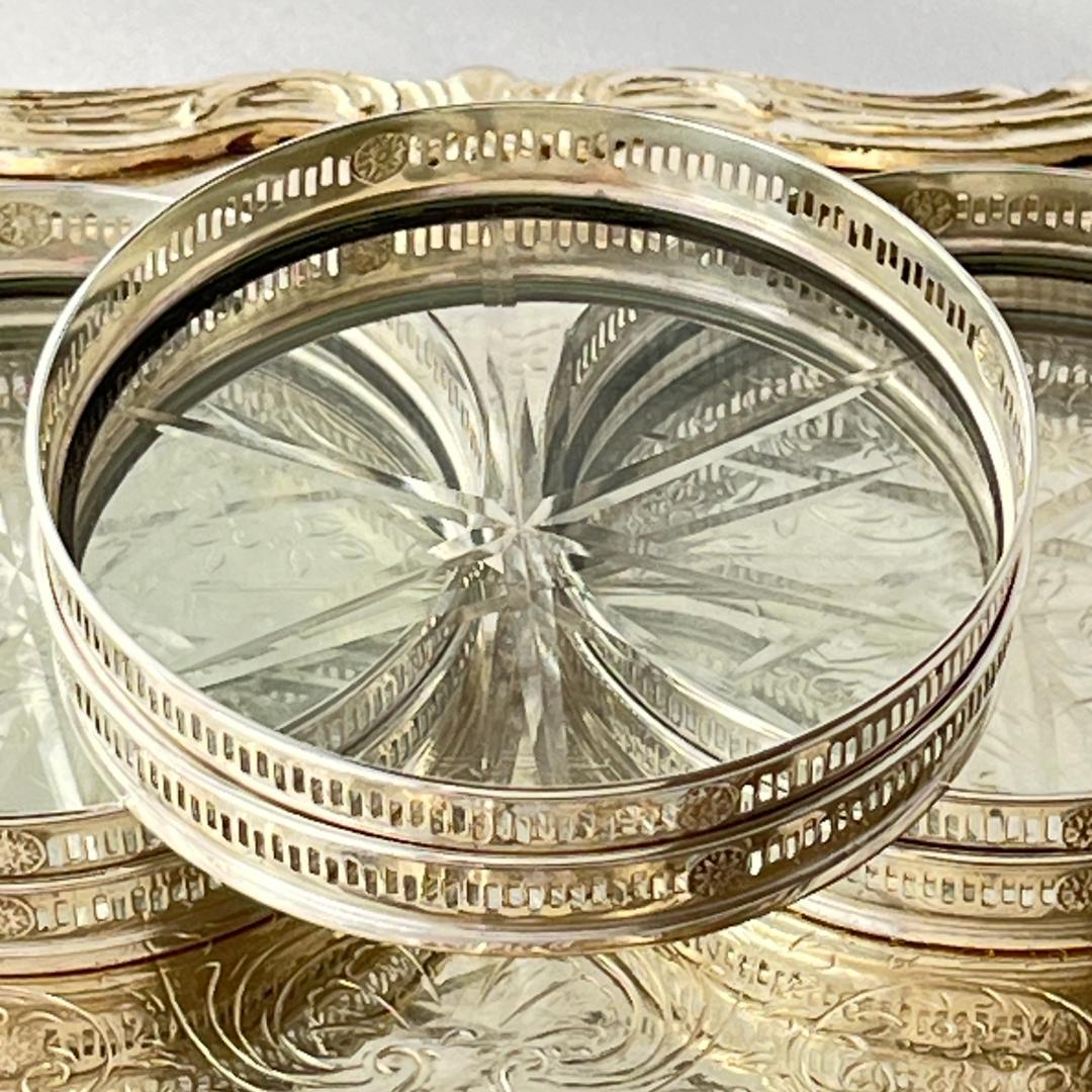 【Webster】 【純銀 / ガラス】紋章のコースター 6枚 スターリング