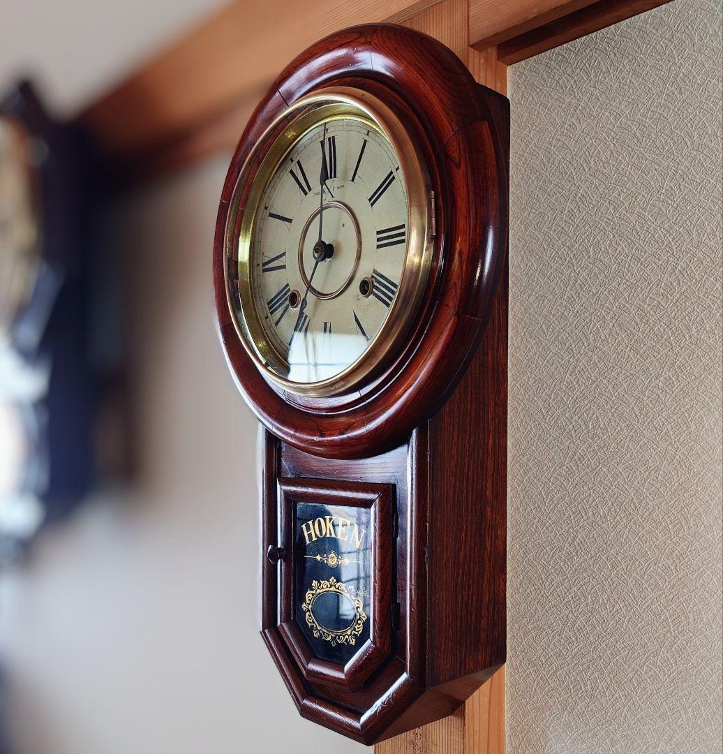 〈完動・極美品〉今津菊次郎時計　玉杢欅丸尾長ゼンマイ振り子時計　古時計