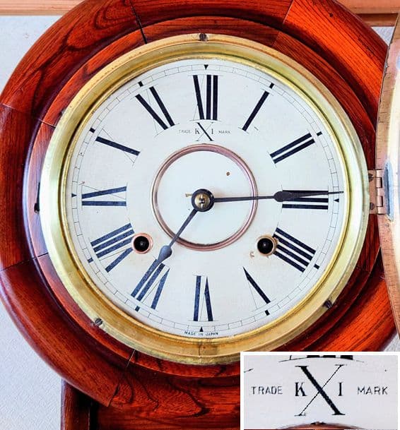 〈完動・極美品〉今津菊次郎時計　玉杢欅丸尾長ゼンマイ振り子時計　古時計