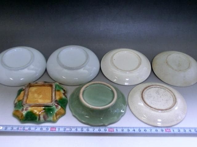 皿■古い中国時代物小皿7枚セット 古い白磁 青磁 三彩 白釉 粉引き 古玩 唐物