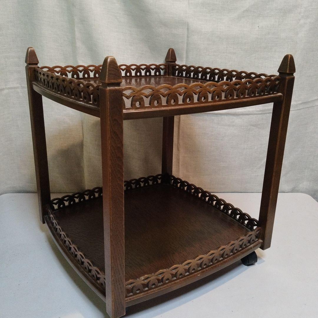 木製　移動式　多目的飾り棚　昭和中頃　民芸家具　横幅　奥行　大きめサイズ　花台