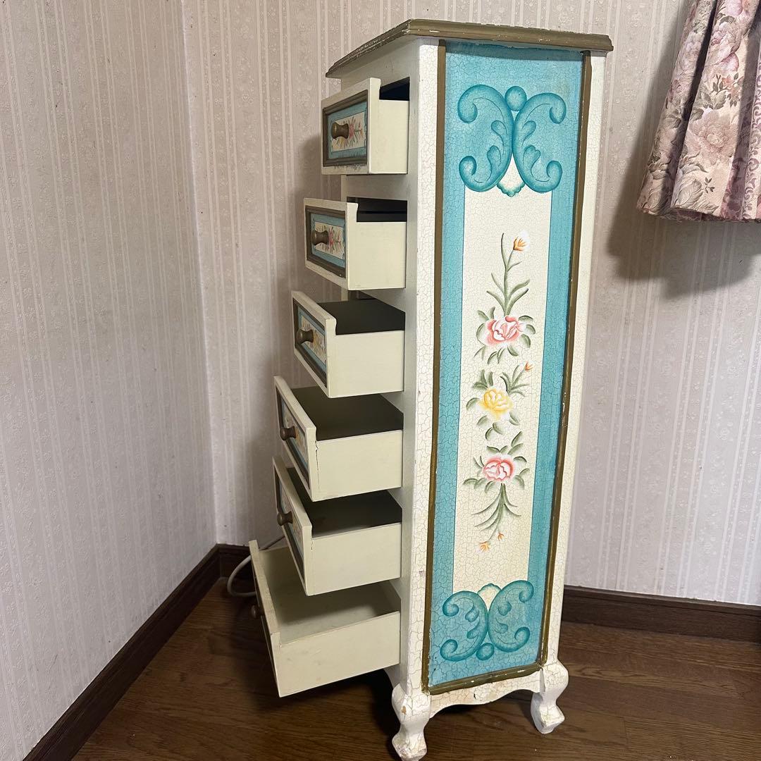 アンティーク 花柄 5段チェスト　リメイク　トールペイント