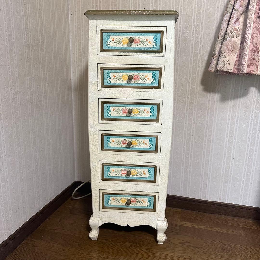 アンティーク 花柄 5段チェスト　リメイク　トールペイント