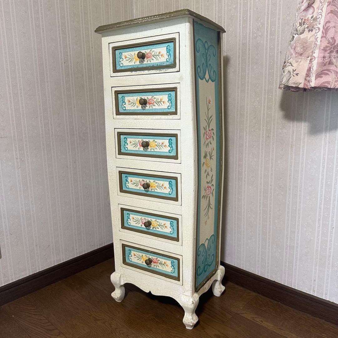 アンティーク 花柄 5段チェスト　リメイク　トールペイント