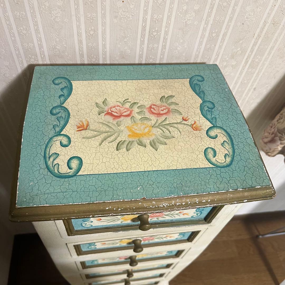 アンティーク 花柄 5段チェスト　リメイク　トールペイント