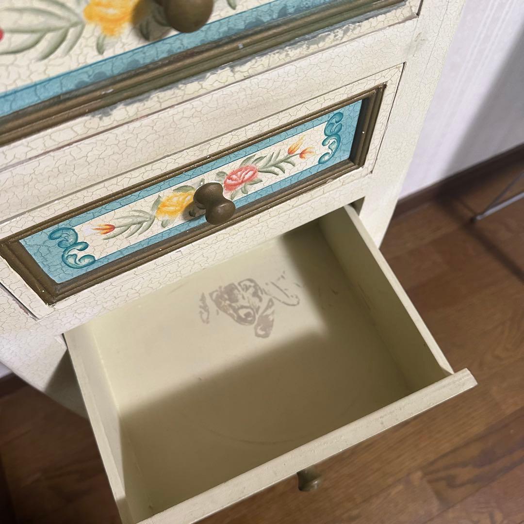 アンティーク 花柄 5段チェスト　リメイク　トールペイント