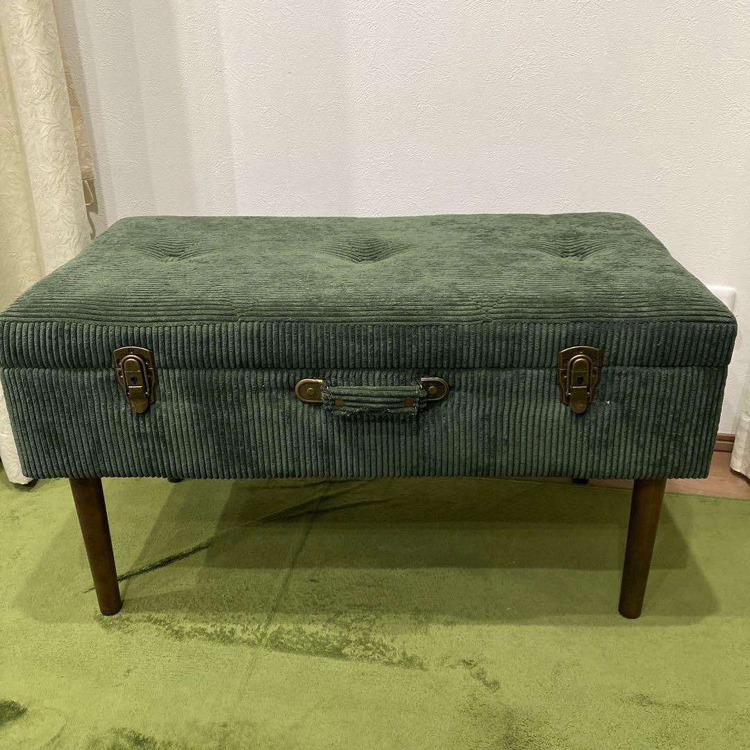 不二貿易 ベンチ トランク型 幅80cm ダークグリーン 収納 ベロア調