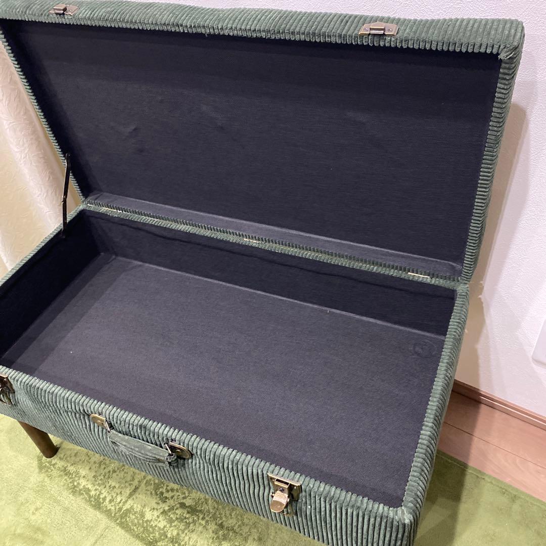 不二貿易 ベンチ トランク型 幅80cm ダークグリーン 収納 ベロア調