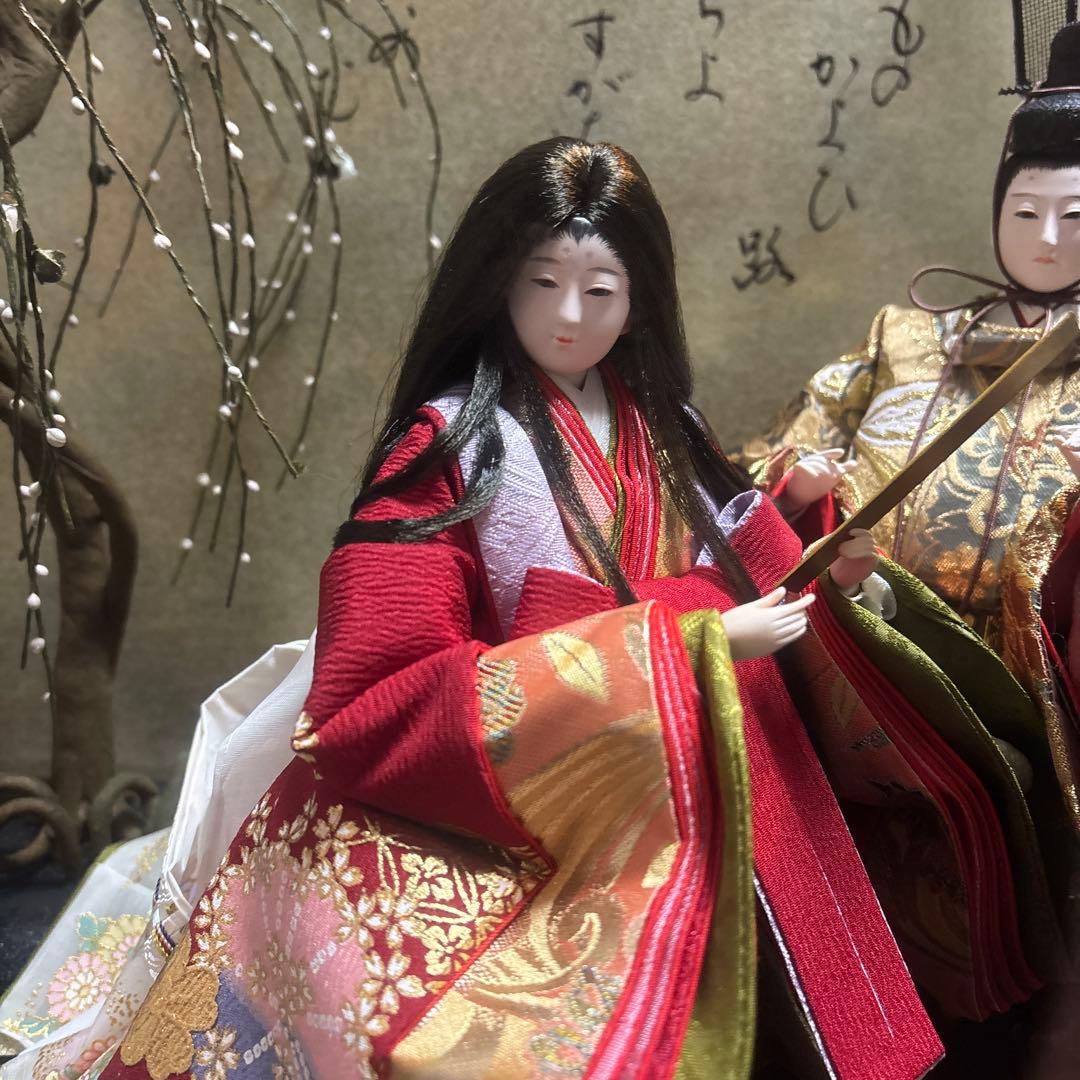人形 赤金色 布製 ガラスケース入り　あまつ風くものかよひ路　ふきとぢよ