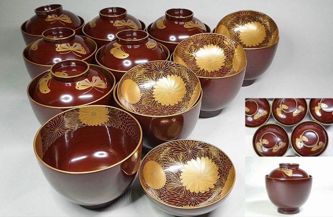 本漆器 金蒔絵　吸物椀 5点セット　茶懐石道具