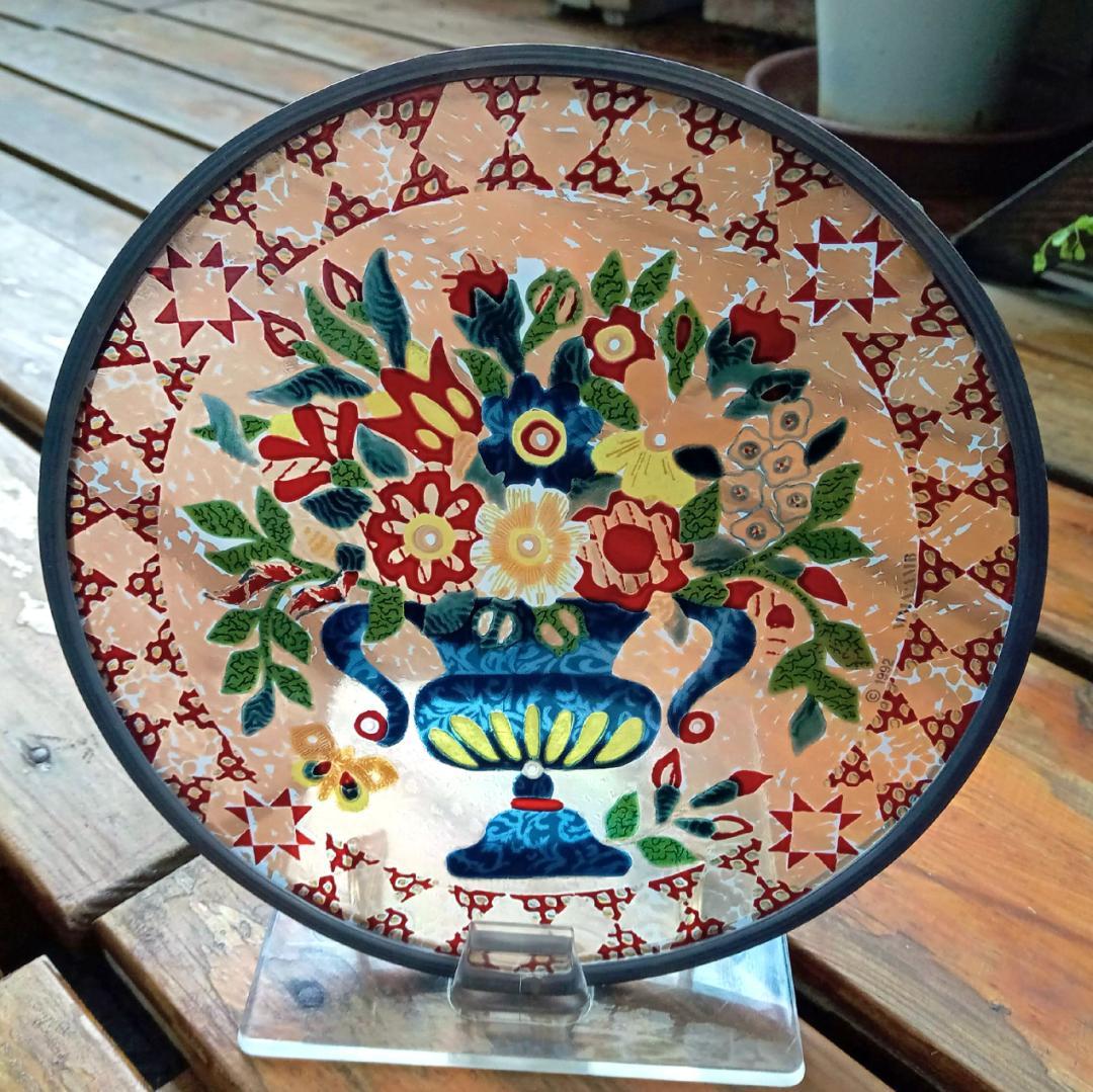 アメリカ ステンドグラス 花瓶キルト柄 グラスマスターズ社