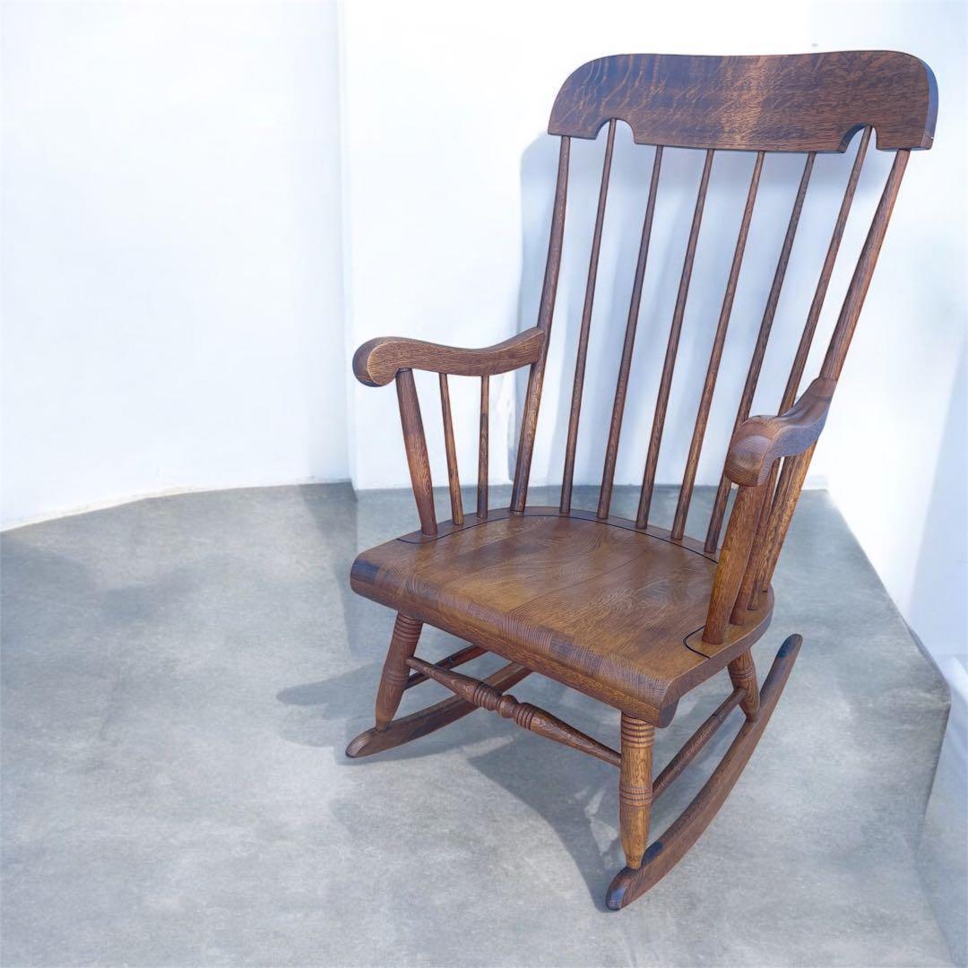 【美品送料込】飛騨産業 キツツキマーク アンティーク 木製ロッキングチェア①