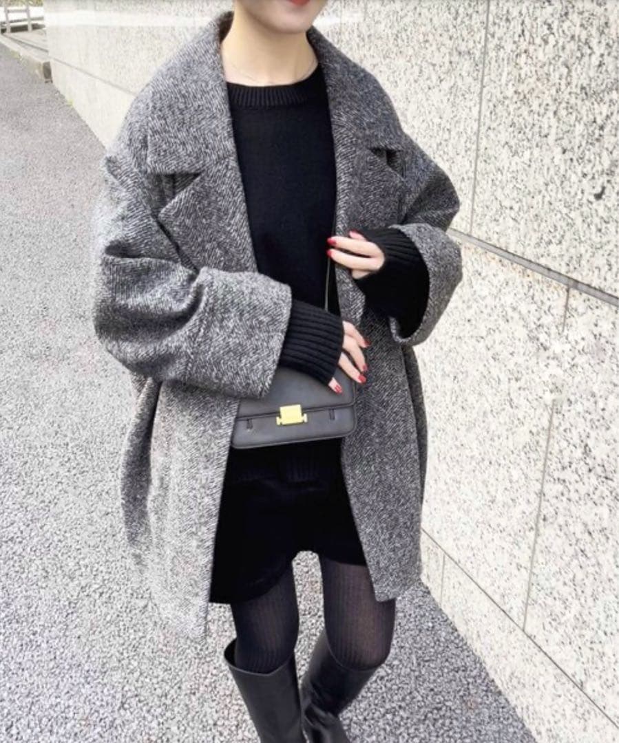 人気✨ スピック＆スパン Wスライバーヘリンボーンミドルコート22AW 38