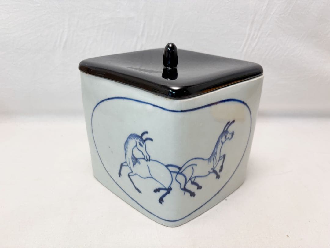 未使用 茶道具 橋田勝博作 輪島塗 塗蓋 染付 菱馬水指 水差し 共箱