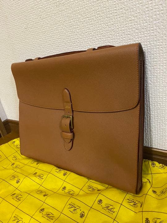 高級 フェリージ Felisi ブリーフケース レザー ピッグスキン コニャック