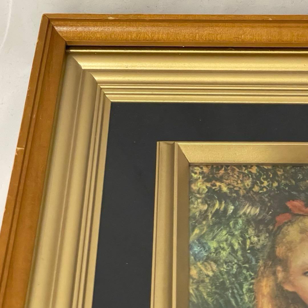 ルノワール　わら束を持つ少女 木製フレーム付き　油彩画/花を持つ少女