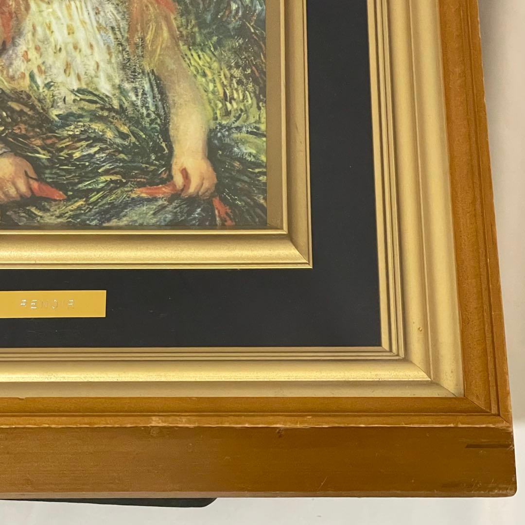 ルノワール　わら束を持つ少女 木製フレーム付き　油彩画/花を持つ少女