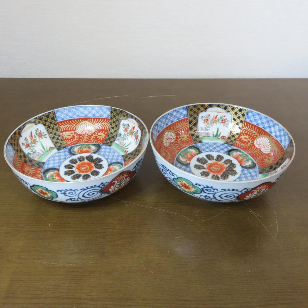 鉢 丼 2つ 色絵付 染付 古伊万里 鳥 牡丹 唐草 江戸 明治