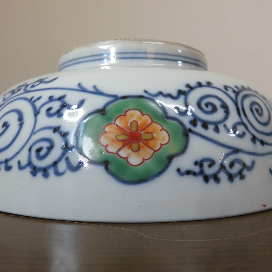 鉢 丼 2つ 色絵付 染付 古伊万里 鳥 牡丹 唐草 江戸 明治