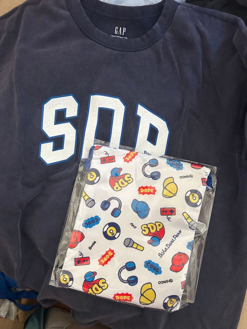 スチャダラパー　チャンピオンカーニバル GAP ダークネイビー　XL 巾着　白